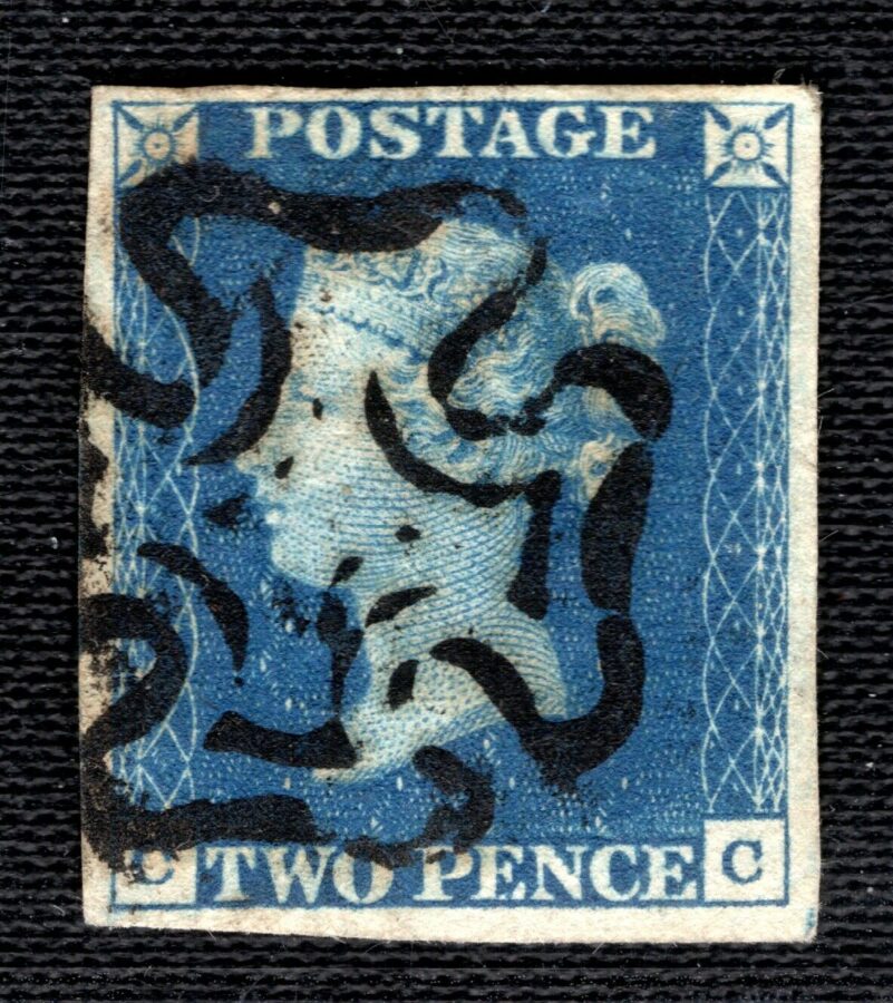 GB 1840 QV Stamp SG.5 2d Blue Plate 2 (CC) XFU Used Full MX Cat £1,000
