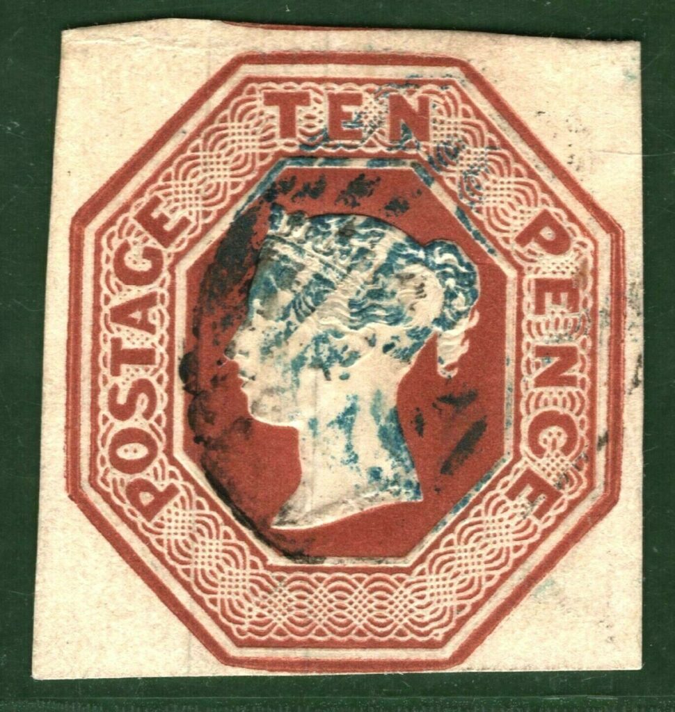 GB QV Embossed Stamp SG.57 10d Brown Die 2 (1850) VFU Used Cat £1,500