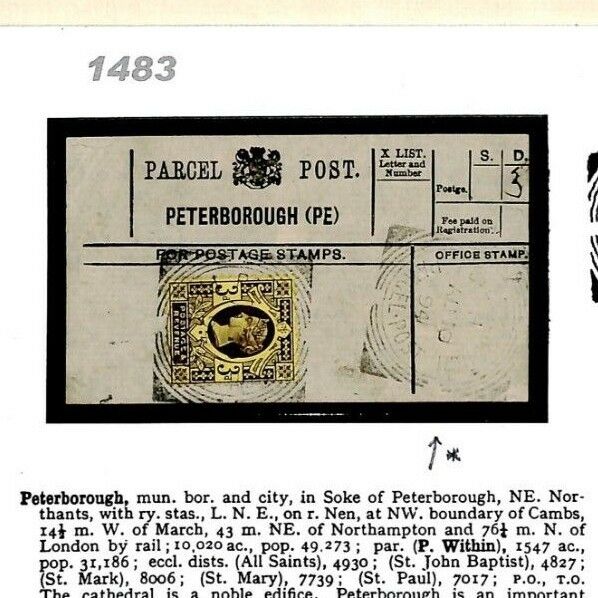 GB SQUARED CIRCLES *Peterborough Parcel Post* Northants 4d Jubilee 1894 ...