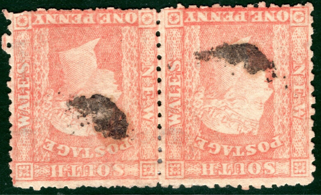 Australia States NSW QV SG191var 1d Pale Red (1864) *WMK INVERTED* Pair ...