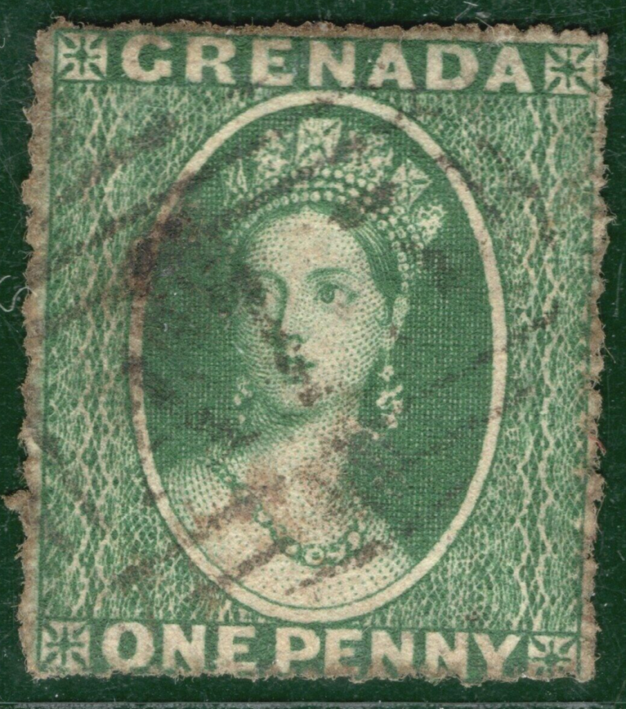 GRENADA QV Classic CHALON Stamp SG.1 1d Bluish Green (1861) Used c£325