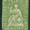 SWITZERLAND Helvetia Stamp Scott.40 40r (1858-62) Mint Part OG Cat $475- ORANGE7
