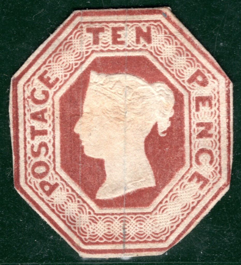 GB QV Embossed Stamp SG.57 10d Brown Cut to Shape Mint (Cat £11,500