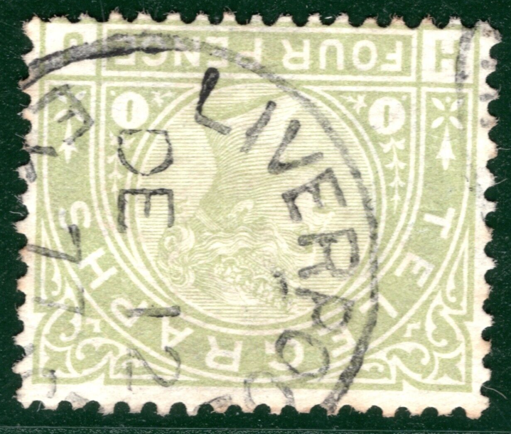 GB QV TELEGRAPH Stamp SG.T5wi 4d Sage-Green WMK INVERTED Very Rare ...