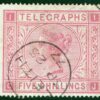 GB QV TELEGRAPHS High Value SG.T13 5s Rose LEITH 1877 CDS Used c£200+ S2WHITE4