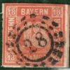 Germany States BAVARIA Classic High Value 18kr Red (1862) Used Cat $140 GGREEN63
