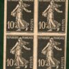 FRANCE Semeuse SOWER 10c Black PLATE PROOF Imperforate BLOCK FOUR Rare GREEN37