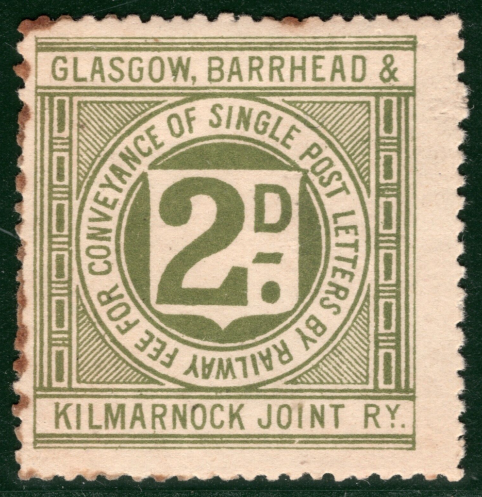 GB SCOTLAND RAILWAY 2d Letter Stamp GLASGOW BARRHEAD KILMARNOCK (1891