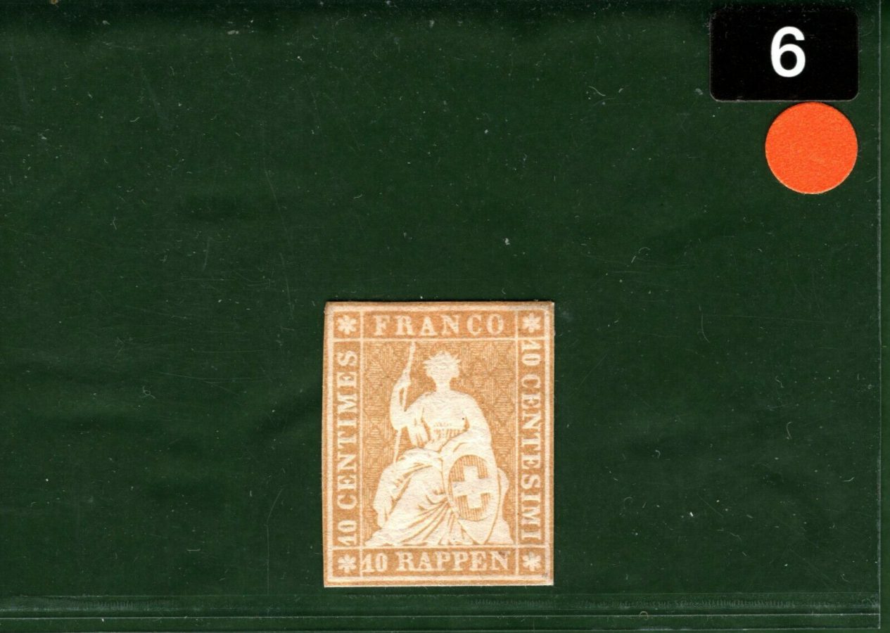SWITZERLAND Helvetia Stamp 10r *COLOUR TRIAL* (c1854) Unused MNG Rare