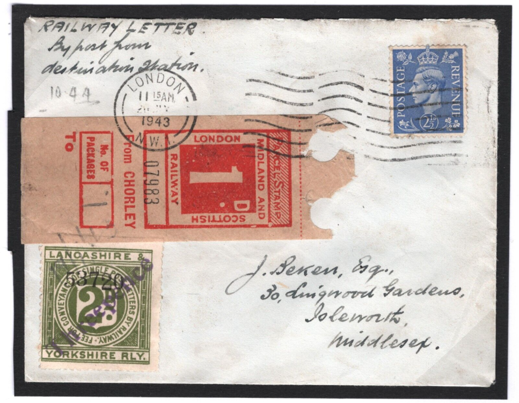 Gb Kgvi Ww2 1943 Cover Lms Railway Late Use 3d Lancs & Yorks Letter 