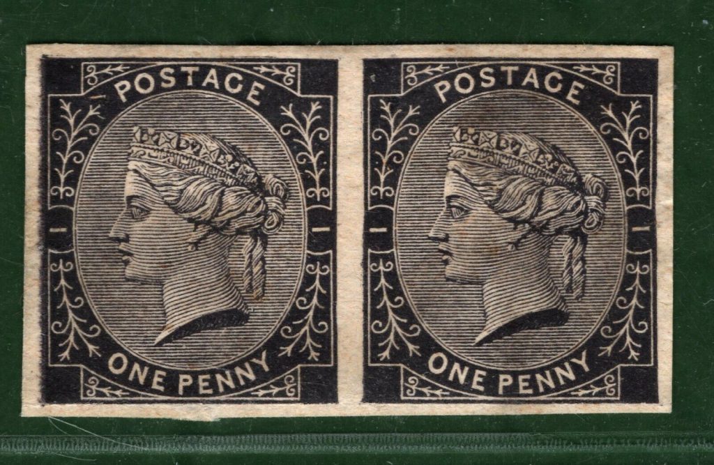 GB QV PROOF Stamp TENDER ESSAYS 1d Black Imperf' Pair (1879) Perkins Bacon RED2 Samwells